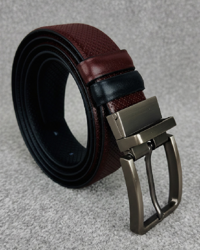 Moving Buckle Belt Dot Leather Design-Black + Chocolate